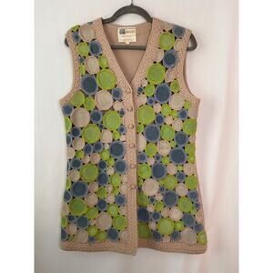 VTG Switzer's Crochet Knit Sweater Vest Circle Geometric 100% Wool Hong Kong 14